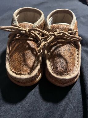 Twisted X brindle hair-on cowhide toddler baby moc boot brown cowboy